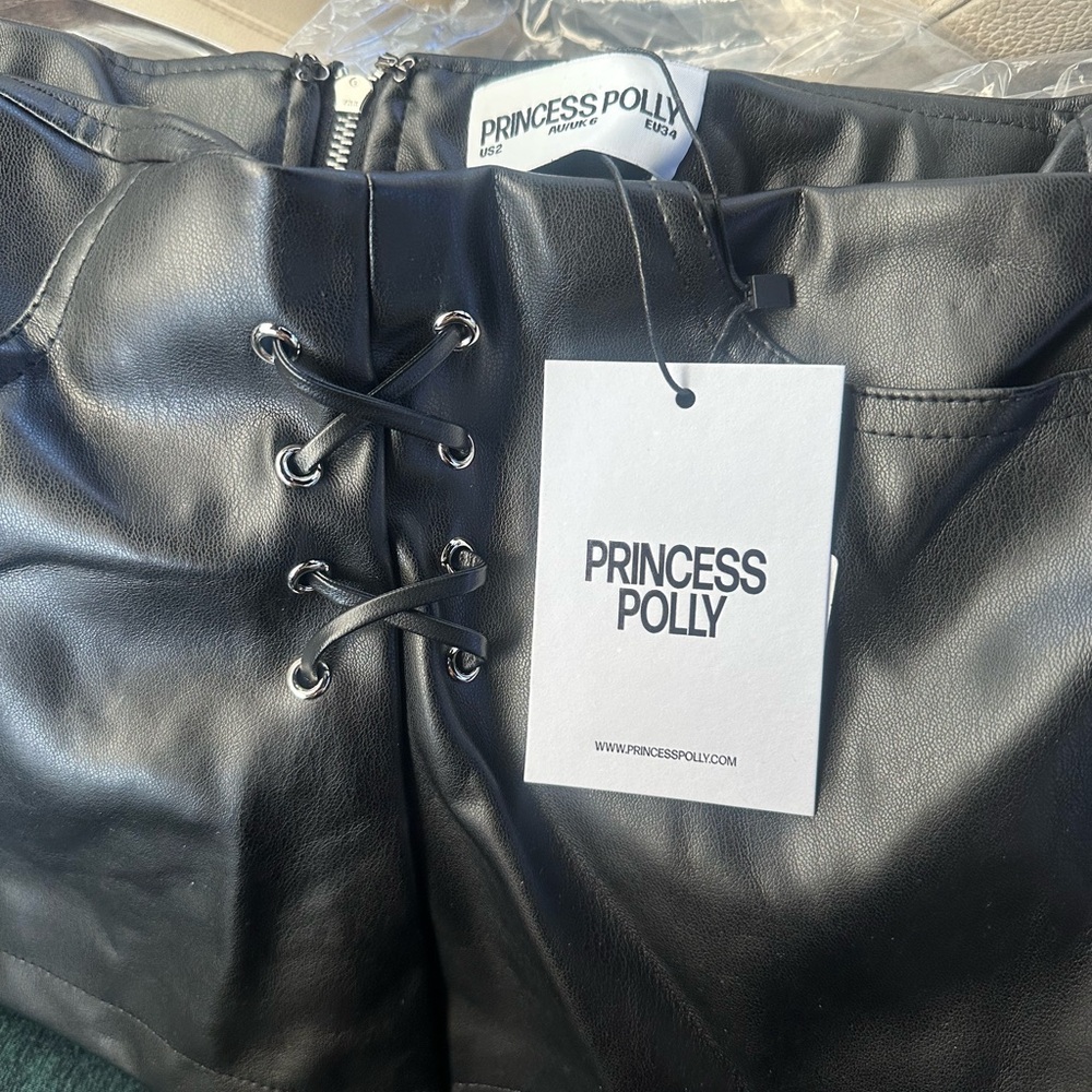 Princess Polly Black Faux Leather Lace-Up shorts